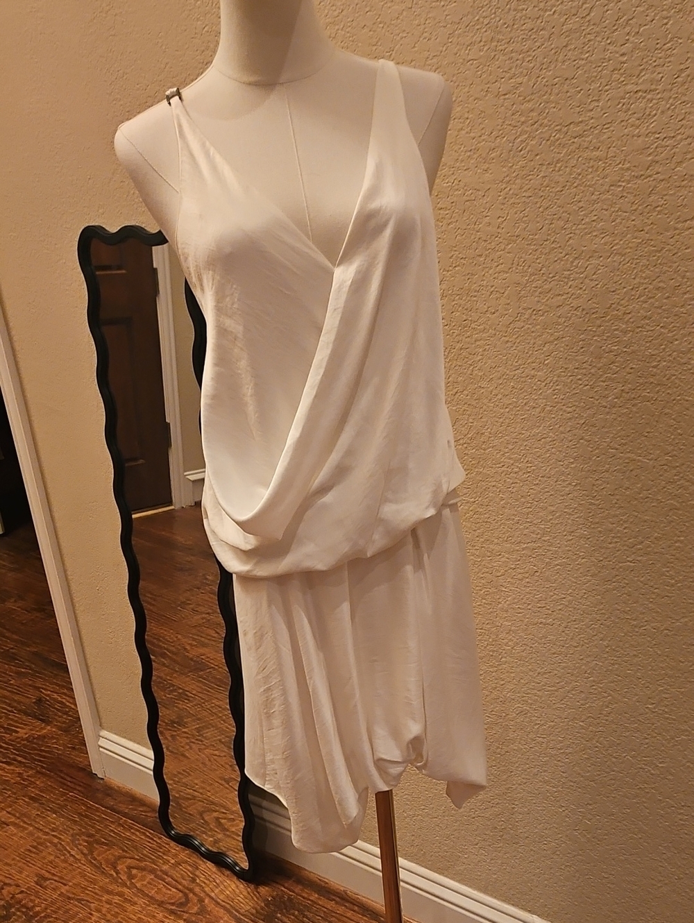 Helmut Lang Ivory One-Shoulder Draped Cocktail Dress